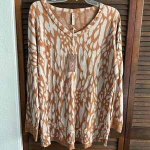 XCVI Tan Patterned Long Sleeve Top
